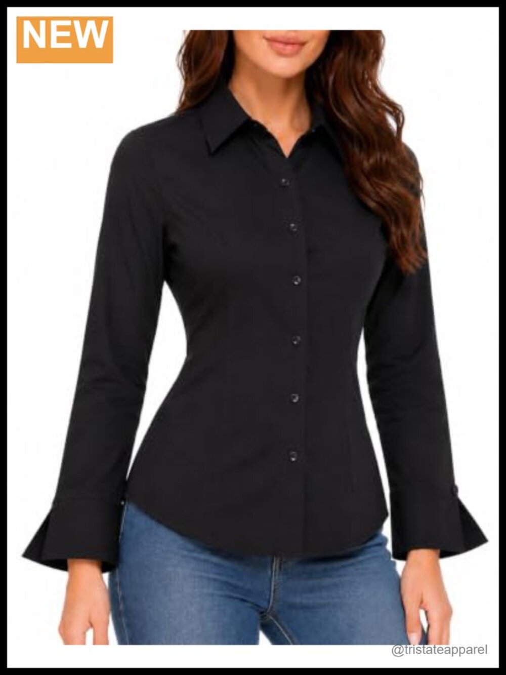 Fitted Lace-Up Back Blouse Button Down Long Sleeve Split Cuff